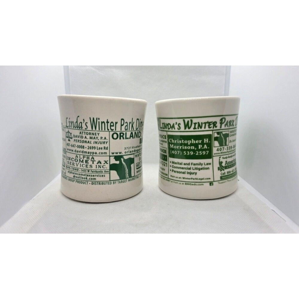Linda's Winter Park Diner Orlando Florida White Diner Ceramic Advertising Mugs